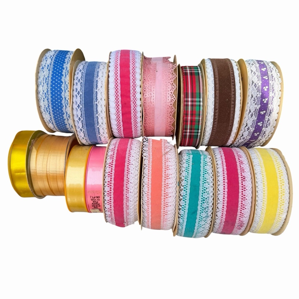 Vintage Craft & Floral Ribbon Lot 1970's-80s Velvet Lace Spools USA